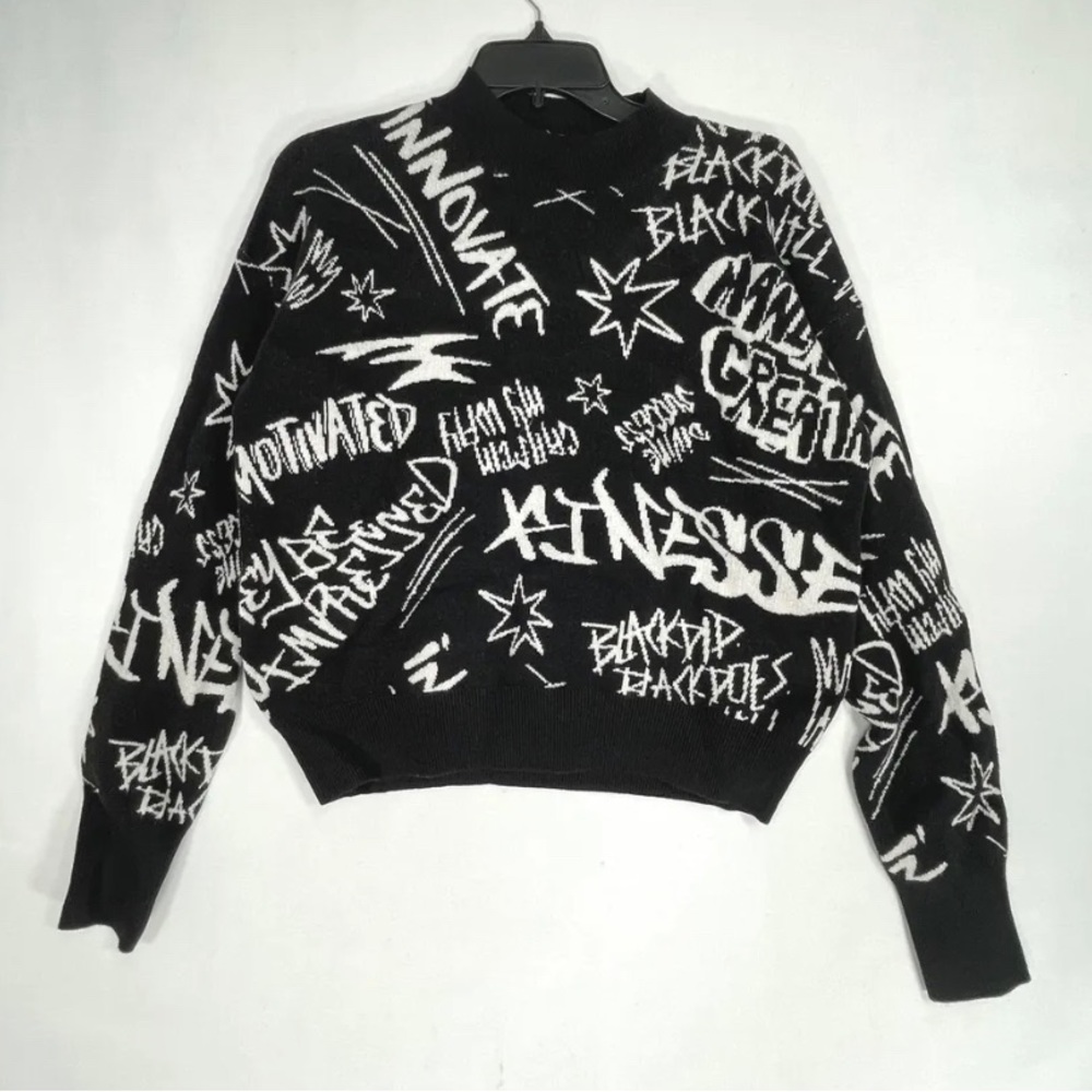 Black History Month Sweater Extra Small Long-Sleeve Mock-Neck Black Graffiti
